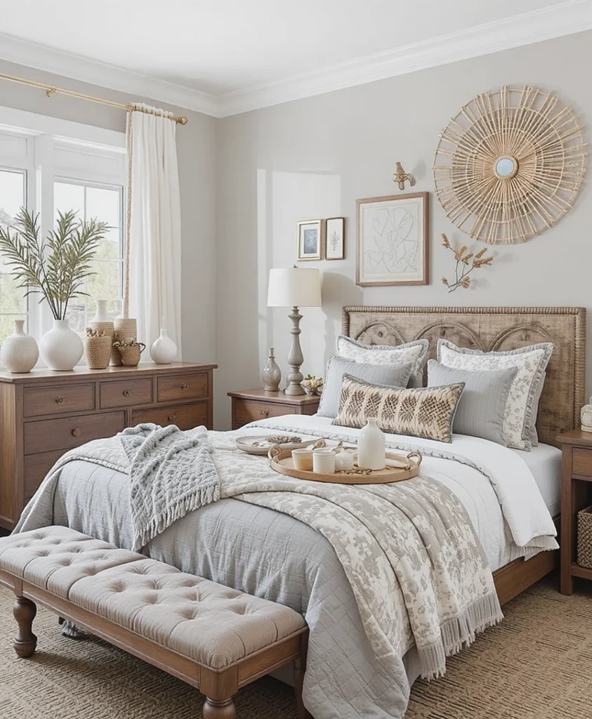 Wooden Furniture With Grey Boho Accents