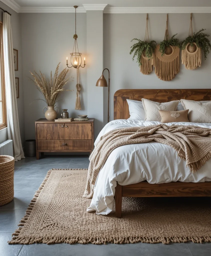 Woven Boho Rugs Over Grey Flooring