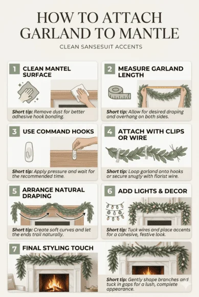 how to attach garland to mantle