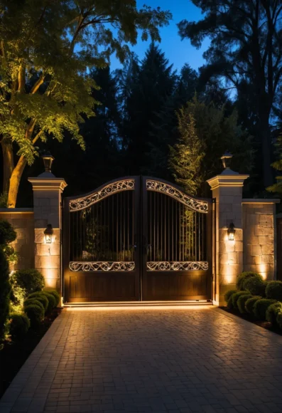 Illuminated Driveway Gate with LED Lighting