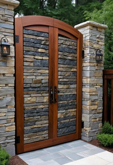 Mixed Material Gate with Wood and Stone