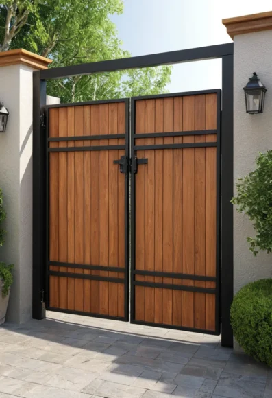 Wooden Gate with Metal Frame Support