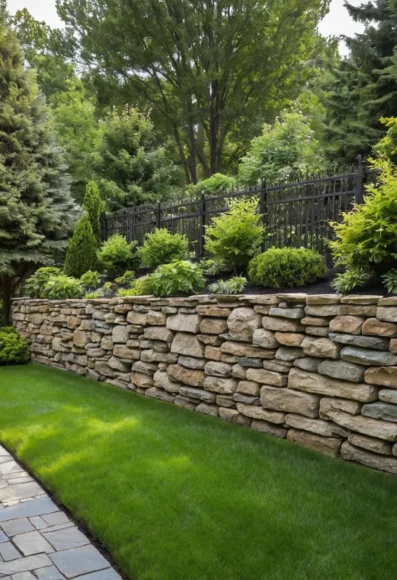 Rustic Stone Wall Fence