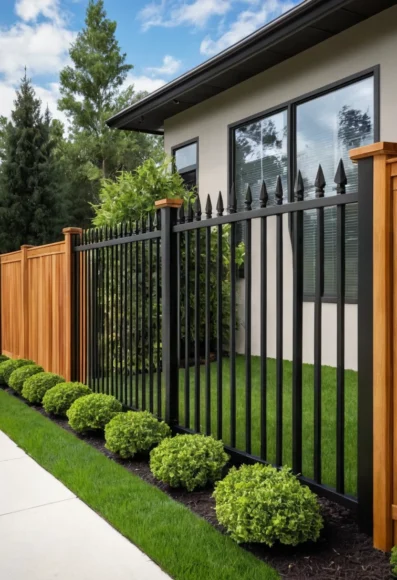Iron and Wood Hybrid Fence