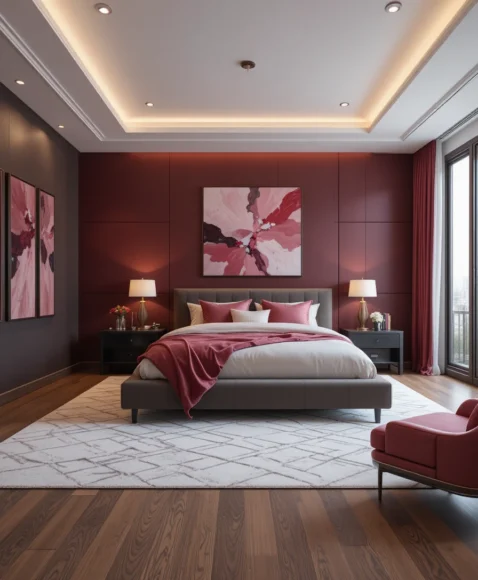  Burgundy and Pink Bedroom