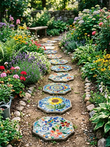Glass Mosaic Stepping Stones for Pathways