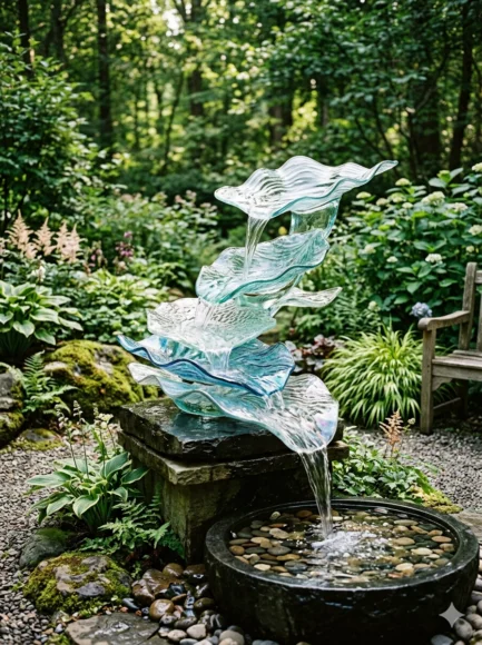 Glass Water Feature for Relaxing Movement