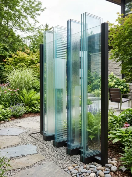 Layered Glass Panels for Modern Garden Dividers