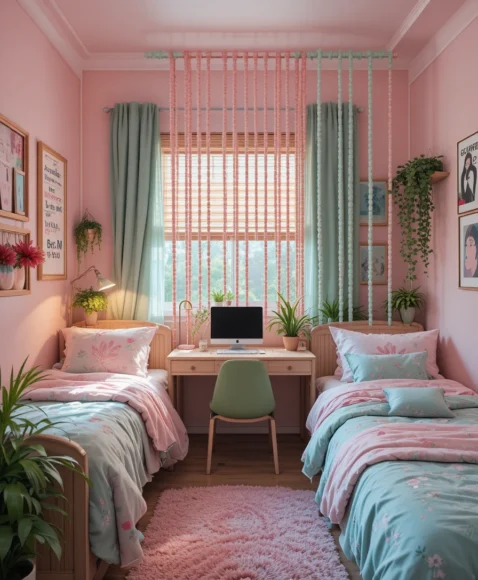 Pink and Green Beaded Curtain Divider