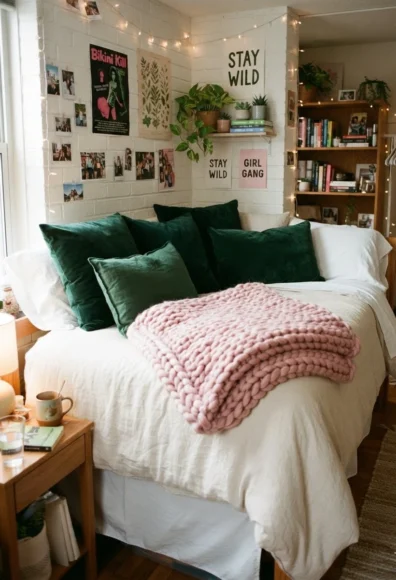 make image in 3:4 ratio size pink and green dorm room