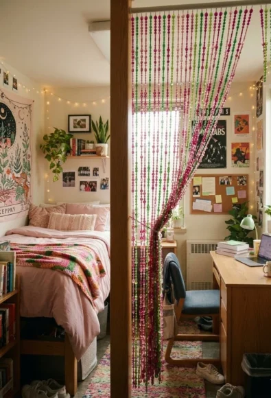 Pink and Green Beaded Curtain Divider
