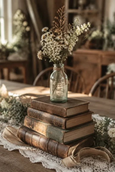 Antique Bottle and Book Centerpiece