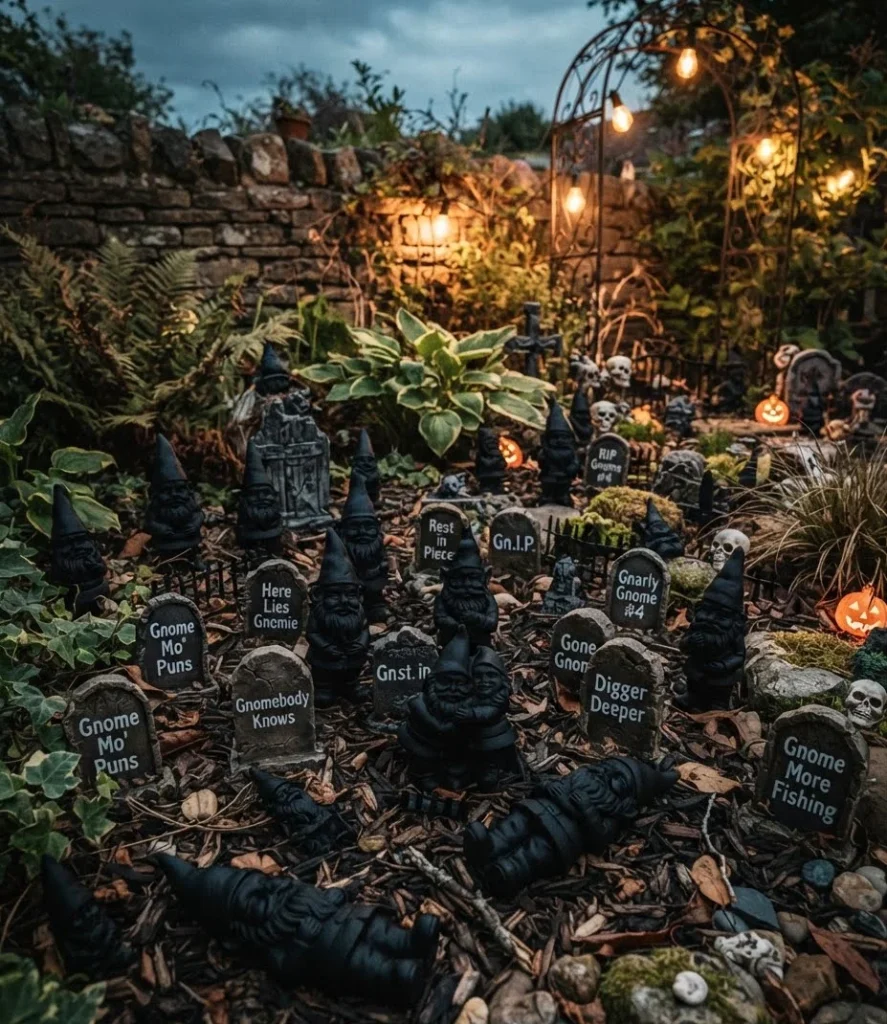 Black Spray-Painted Garden Gnome Graveyard