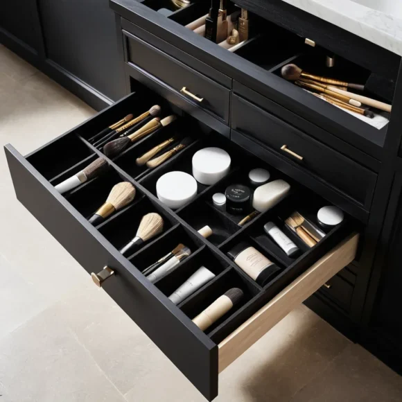 Black Vanity with Built-In Organizer