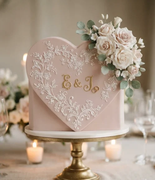 Blush Rose Lace Heart Cake