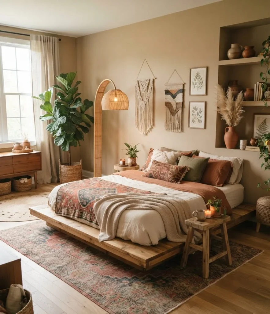 Boho Lounge Room with Low Platform Daybed