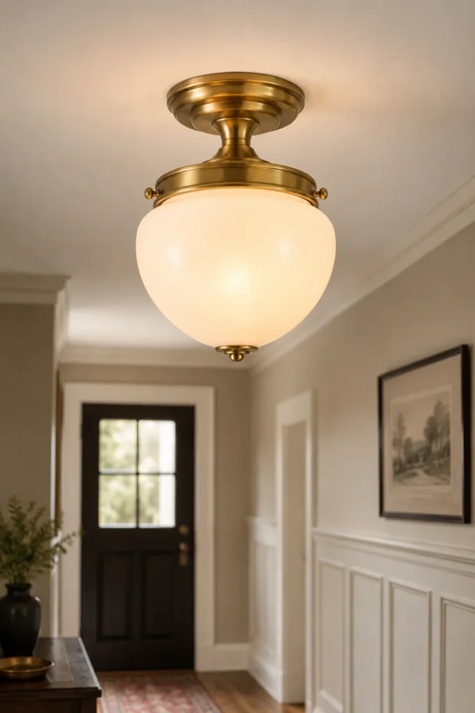 Brass Schoolhouse Globe Semi-Flush