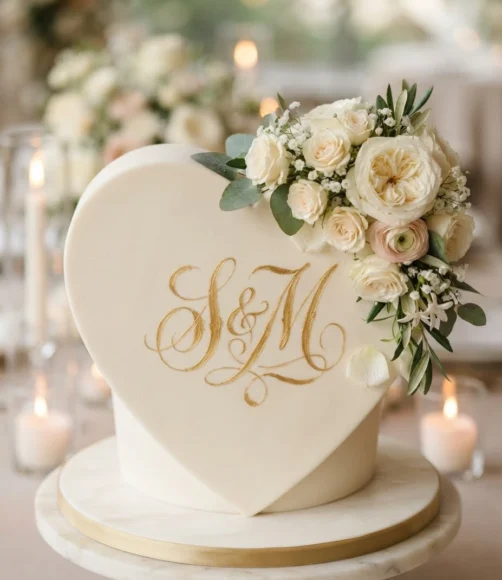Calligraphy Monogram Heart Cake