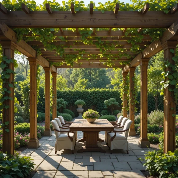 Classic Wooden Pergola with Climbing Vines