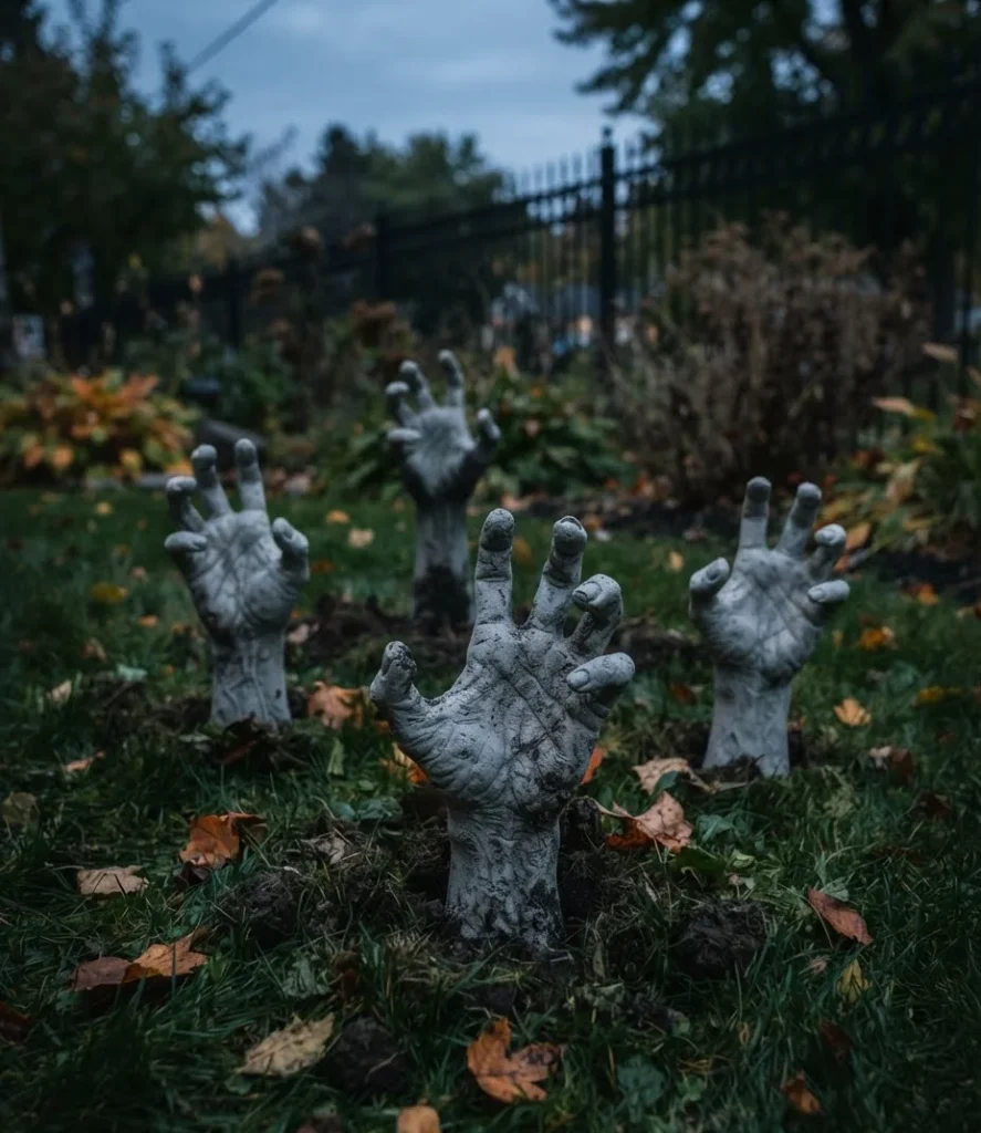 Concrete-Cast Zombie Hands in the Lawn