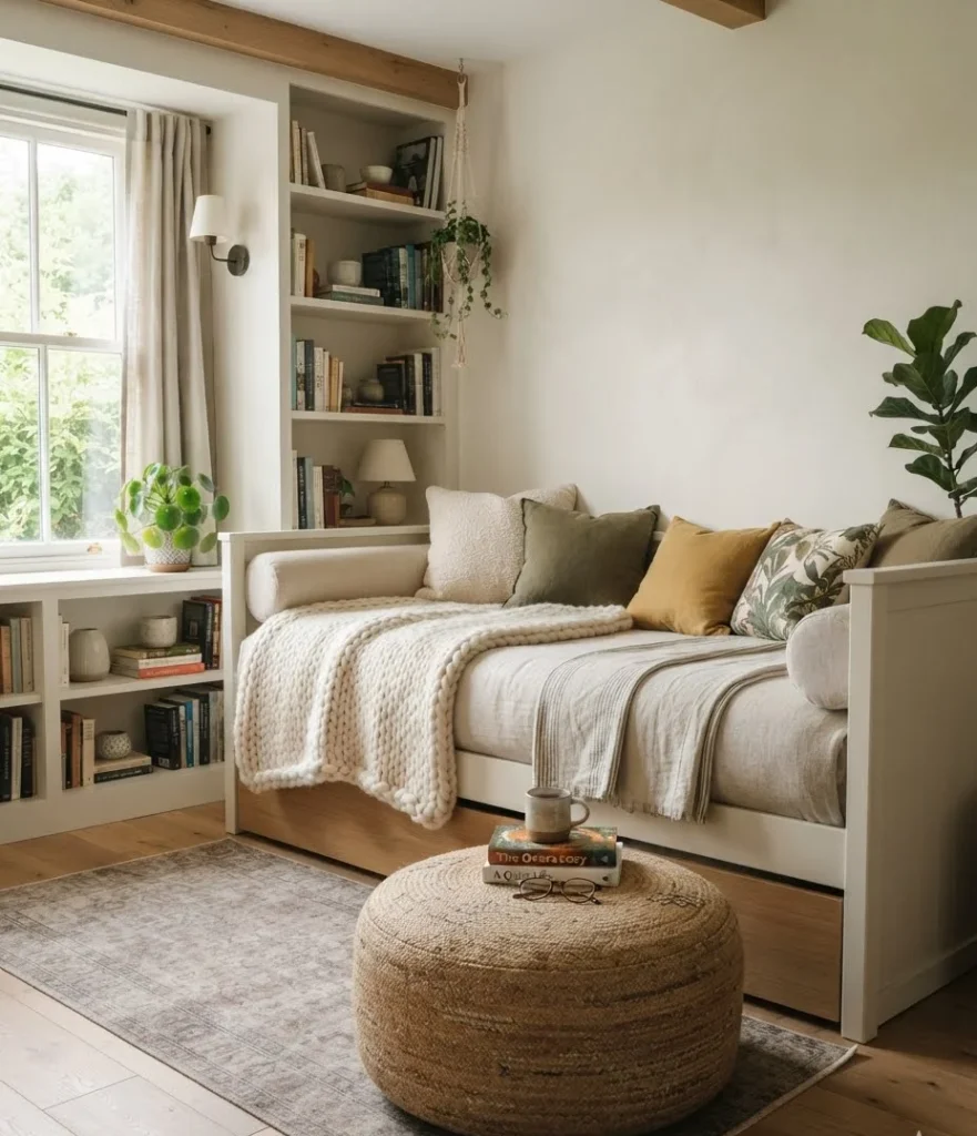 Daybed Reading Nook with Storage Ottoman