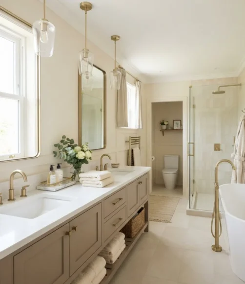 Double Sink Vanity with Gold Accents