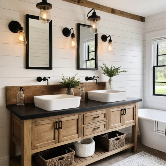 Farmhouse Wood and Metal Fixtures