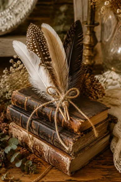 Feather and Book Arrangement