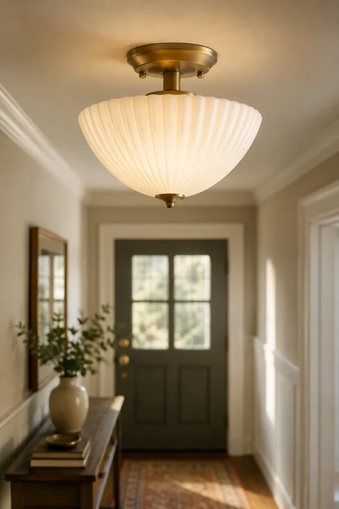 Fluted Milk Glass Semi-Flush