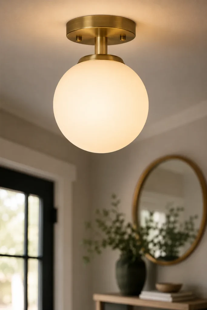 Frosted Globe Semi-Flush with Brushed Brass