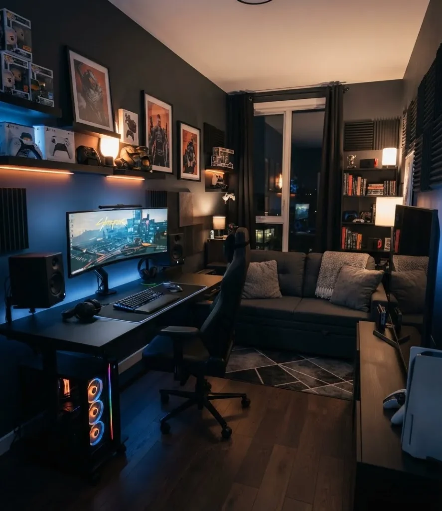 Gaming Room with Convertible Sofa Bed