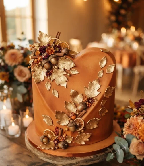 Golden Autumn Heart Cake