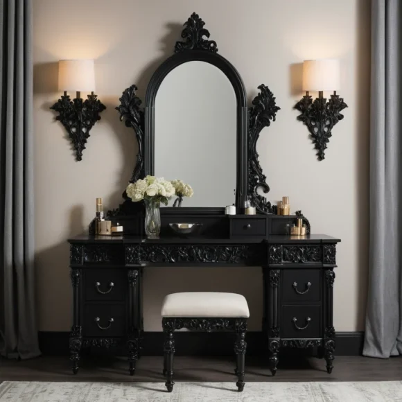 Gothic Ornate Framed Black Vanity