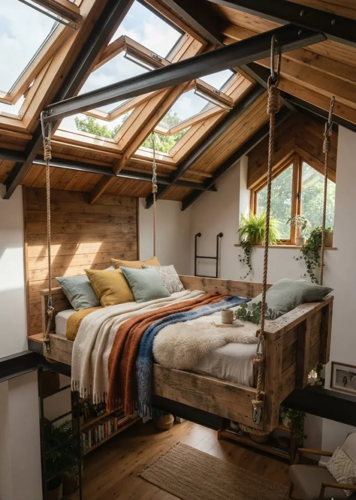  Hanging Daybed Sleeping Loft with Skylights