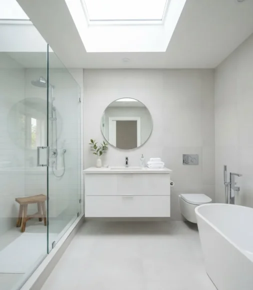High-Gloss White Vanity for Bright Spaces