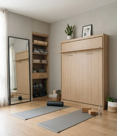 Home Gym Corner with Wall-Mounted Fold-Up Bed