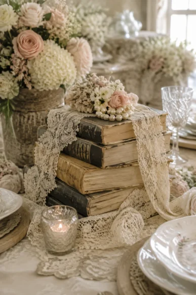 Lace and Book Centerpiece