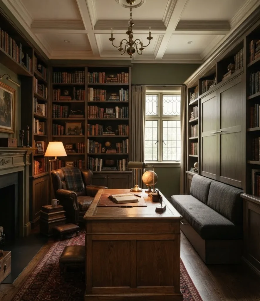Library Office with Hidden Sofa Bed