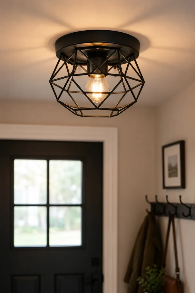 Matte Black Geometric Cage Flush Mount