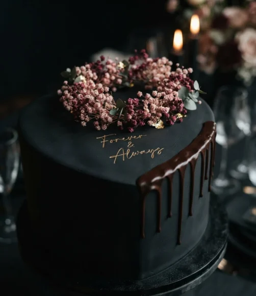 Midnight Black Drip Heart Cake