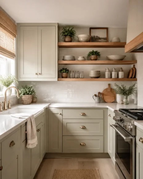 Minimal Upper Cabinets with Open Shelving