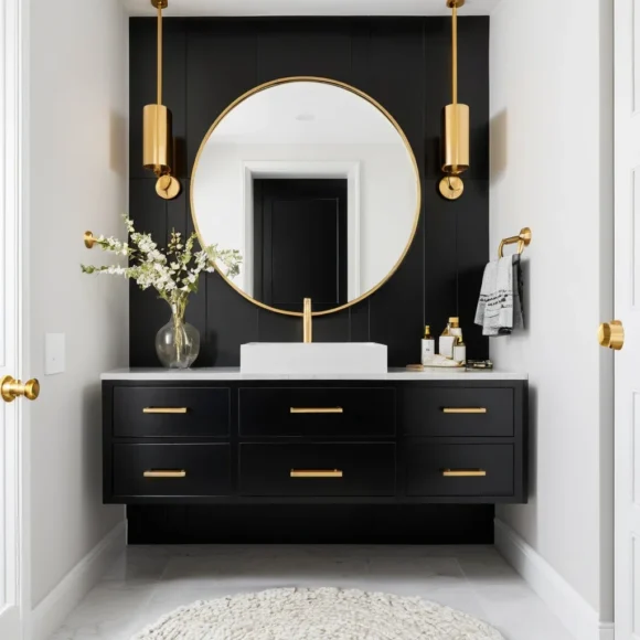 Minimalist Black and Gold Floating Vanity