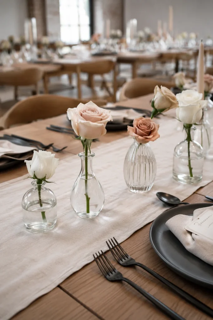 Minimalist Bud Vase Runner & Matte Black Cutlery