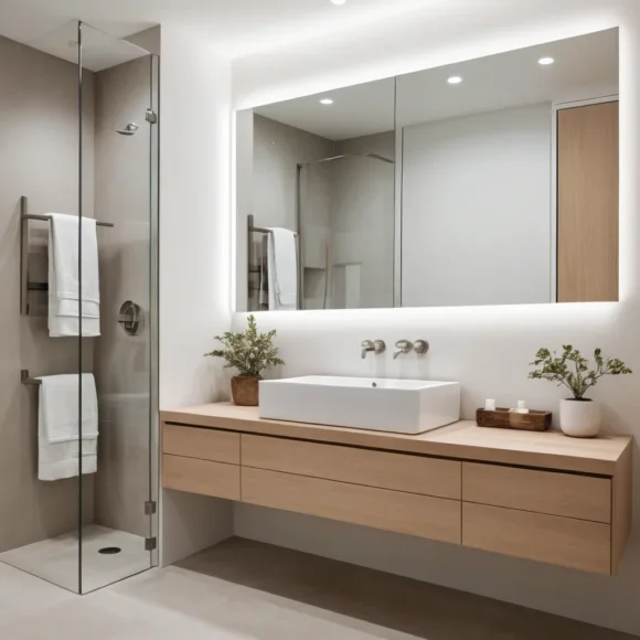 Minimalist Recessed Lighting Above Mirror