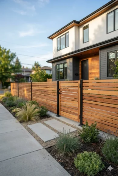 Modern Horizontal Cedar Slat Fence