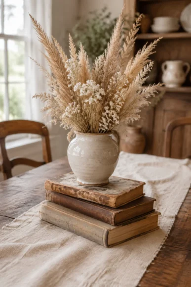 Neutral Linen and Book Decor