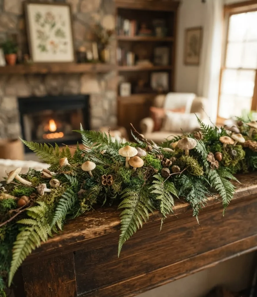 Preserved Fern and Mushroom Accent Garland