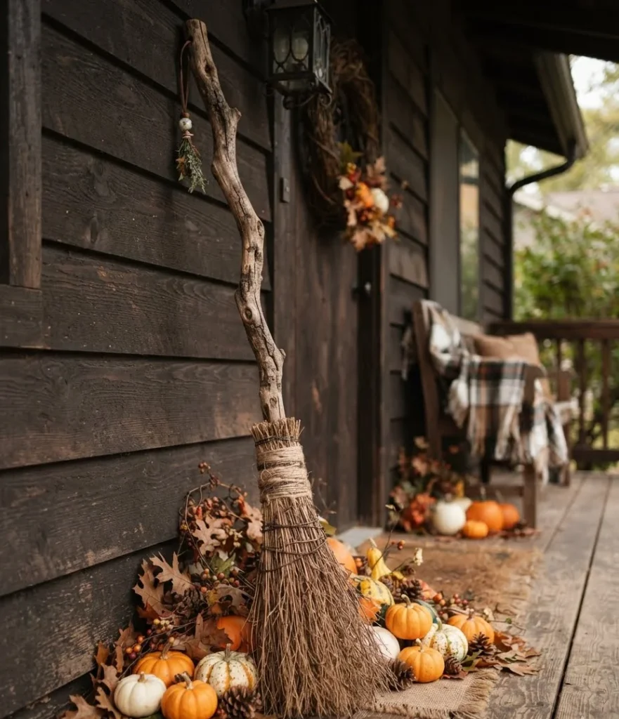 Reclaimed Wood Witch Broom Lean Display