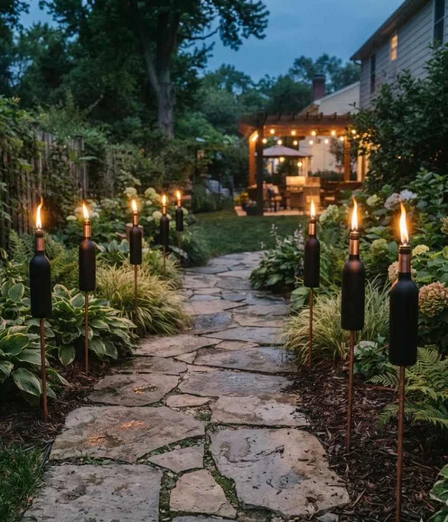 Repurposed Wine Bottle Tiki Torches