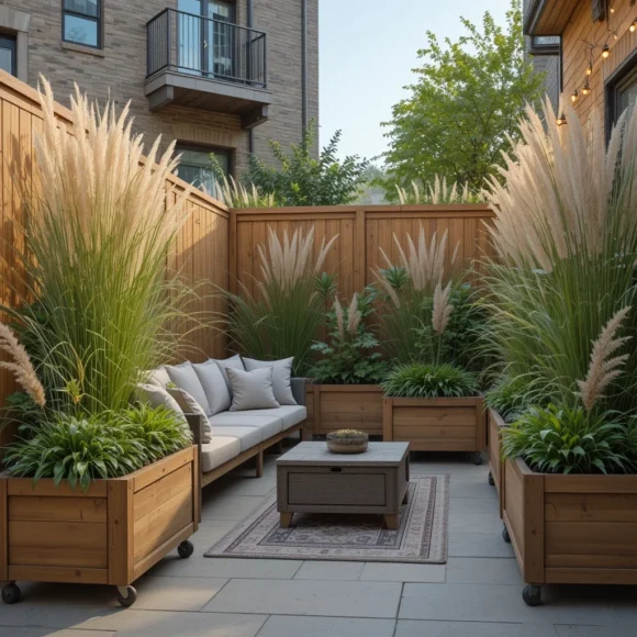 Rolling Planter Boxes with Ornamental Grasses
